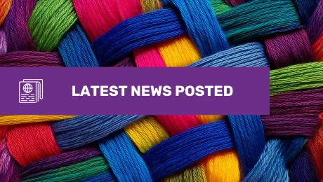 An image with yarn criss crossing with an icon of an update and text saying "Latest news posted"