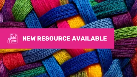 An image with yarn criss crossing with an icon of a resource and text saying "News resource available"
