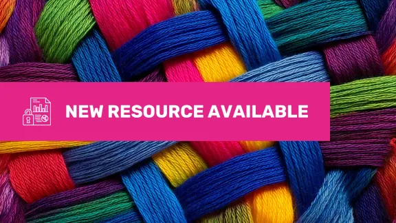 An image with yarn criss crossing with an icon of a resource and text saying "News resource available"
